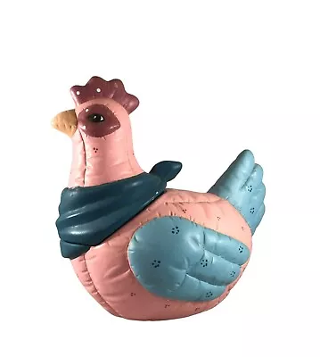 Vintage Chicken Ceramic Cookie Jar Patchwork Quilt Pink And Blue • $17.95