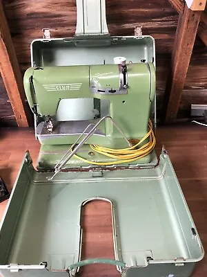 Vintage Elna Supermatic 722010 Portable Green Sewing Machine In Case AS IS • $117