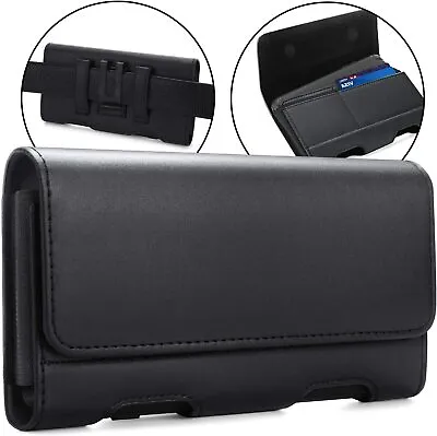 Rugged Cell Phone Holster Clip Belt Loop Leather Xl Carrying Case & Card Pocket • $9.98