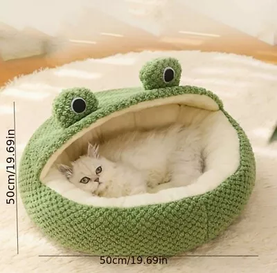 Modern Round Pet Dog Cat Bed Cave Plush Fluffy Hooded Cat Bed Donut • £20