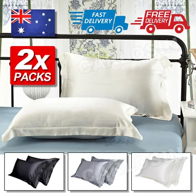$8.95 • Buy 2X Satin Silk Pillow Cases Cushion Cover Pillowcase Home Decor Luxury 2022 NEW