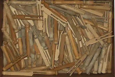 Lot Of 100 Vintage Push On Clothespins Hardwood Wooden Made In USA • $12.99