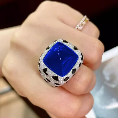 New Classical Mother Jewelry Big Sugar Tower Blue Topaz Gems Fashion Silver Ring • $10.96