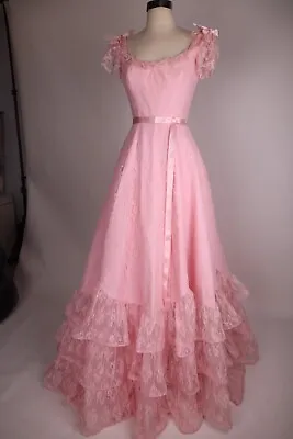 🌷 Vtg Mike Benet Pink Lace Southern Belle Civil War Dress Gown Party Wedding XS • $195