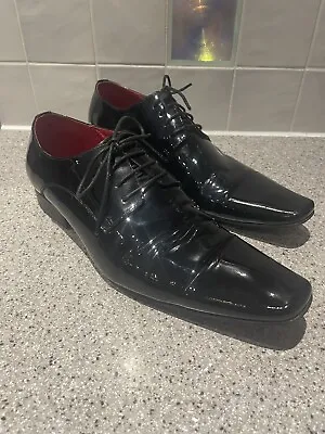 ONESIX5IVE Black Patent Smart Square Toe Lace Up Shoes Size Uk  10/44 • £17.99
