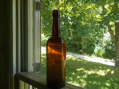 $60 • Buy Whitney Glass Works 1870 Amber 3 Pc Mold Blown Cylinder Whiskey Bottle Nice