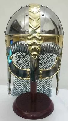 Viking Mask Helmet With Chain Mail Medieval Armor Role Play Costume Helmet • $143.11