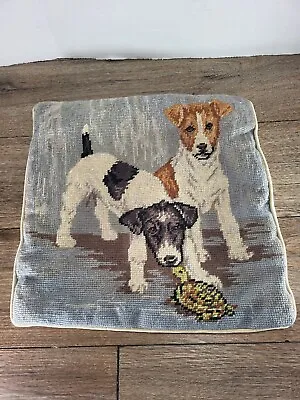 Vintage Throw Decorative Needlepoint Crewel Dogs Pillow SHAM • $79.50