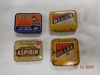 Lot Of 4 Vintage Medicine Tins DILL'S FIXACO CERTIFIED • $22.90