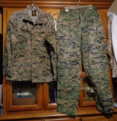 USMC MARPAT Uniform WOODLAND Combat Shirt & Pants In Size MEDIUM REGULAR FADED B • $69.75