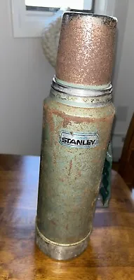 Vintage Stanley Aladdin A-944DH Green Steel Quart Thermos Bottle Patina • $22.49