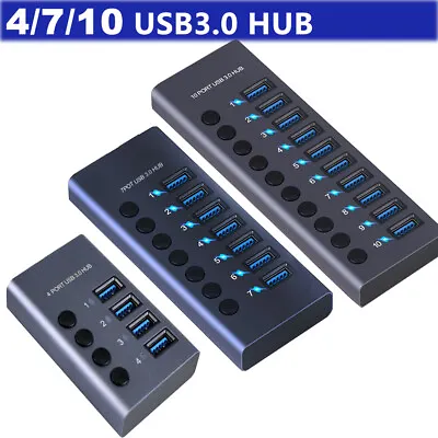 $34.25 • Buy AU 4/7/10 Port USB 3.0 HUB Powered +High Speed Splitter Extender Power Supply
