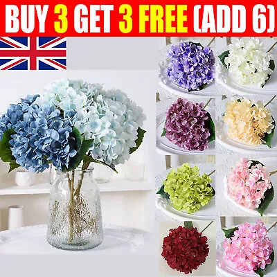 Artificial Hydrangea Fake Silk Flowers Bouquet Wedding Home Garden Table Decor • £6.29