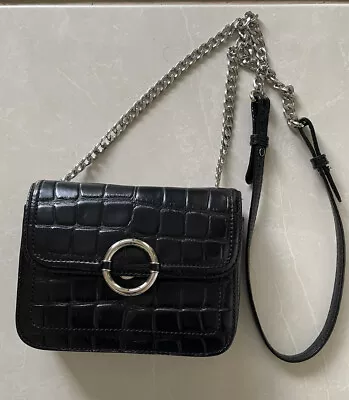 $75 • Buy Oroton Black Crocodile Leather Silver Chain Strap Small Crossbody Bag EUC