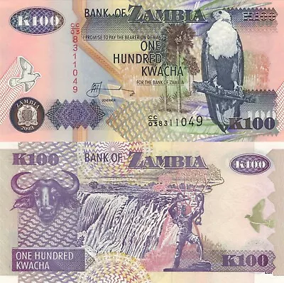 Zambia 100 Kwacha (2003) - Eagle/Caped Buffalo/p38d UNC • $0.99