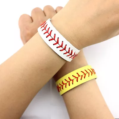 Genuine Leather Baseball Wristband Team Bracelet Red Line Softball Sport Jewelry • $6.99