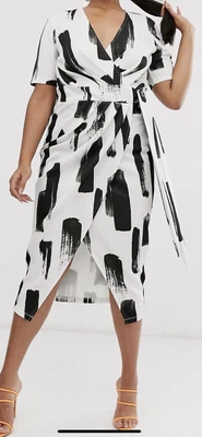 $100 • Buy ASOS Curve Black & White Wrap Midi Dress. Size 18-20. NWT.