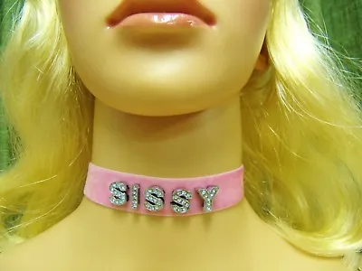 ANY Words ANY SIZE Personalized Choker Pink Black Velvet Sissy Cum Slut Wide • $25.95