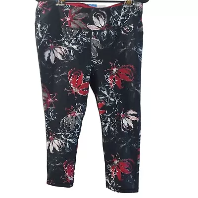 Marika Sport Black Red Floral Capri Leggings Womens Size Large • $12.98