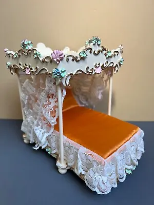 Vintage Spielwaren Szalasi German Dollhouse Miniature Canopy Bed Music Box Works • $307