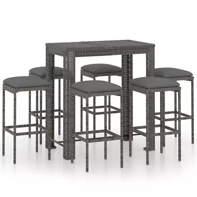 PE Rattan Garden Bar Set Grey Modern Style Outdoor Furniture With Cushions 7 Pcs • $499.95