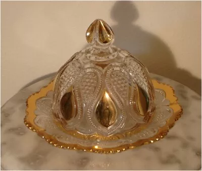 U.S. Glass New Jersey Aka Loops & Drapes Gilded Covered Butter Dish • $66.50