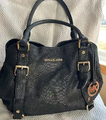 Michael Kors Shoulder Bag Black Python Embossed Leather W/Gold Hardware  • $52