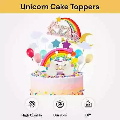 21PCS Unicorn Cake Topper Kit Cloud Rainbow Happy Birthday Banner Decorations • $17.49