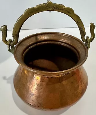 Hammered Solid Copper Pail With Brass Handle 3.5  Pot Bucket Turkish Turkey Vtg • $25.99