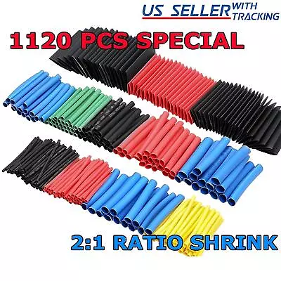 1120 Pcs HEAT SHRINK Tubing Sleeve 2:1 Shrinkable Tube Wire Cable Assortment Kit • $7.98