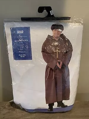 Men's Brown Medieval Monk Costume Hooded Friar Tuck Priest Adult Plus XXL • $55