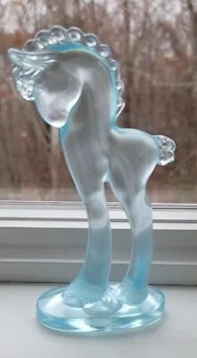 Vintage Retired Mosser Glass Pony Trojan Horse Figurine Blue Aqua Slag 5.5  Tall • $60