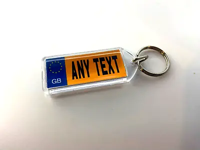 Personalised Registration Plate Keyring - Any Reg - Any Name - White - Yellow • £2.99