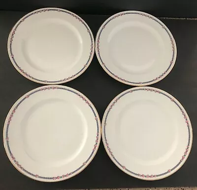 Charles C Ahrenfeldt Plates Depose Limoges 9.75  Roses Blue Rim Floral Set Of 4 • $26.38