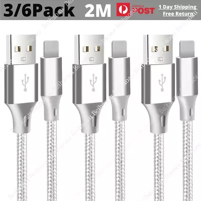 3/6Pack Braided USB Charger Cable 2M For IPhone 13 11 8 6 5s XR Heavy Duty Cord • $16.42