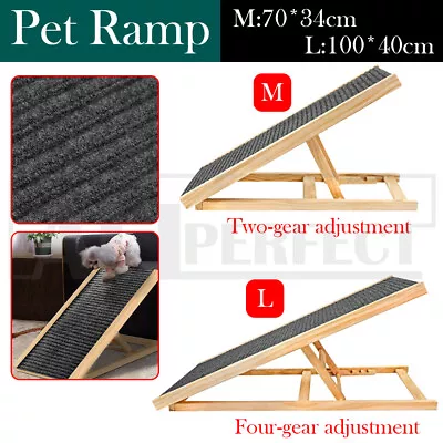 Wooden Foldable Dog Pet Ramp Adjustable Height Dogs Stairs For Bed Sofa Car OZ • $56