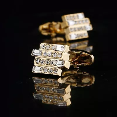 Vintage Gold Men Cufflinks Jewelry Rhinestone Classic Cuff Links Tie Clasps • $11.99