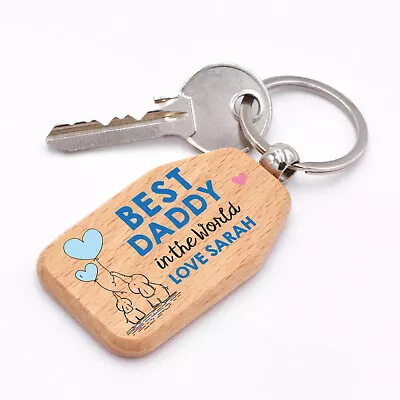 Best Daddy Birthday Wooden Keyring Key Chain Gift Keepsake New Dad From Kids • £6.99