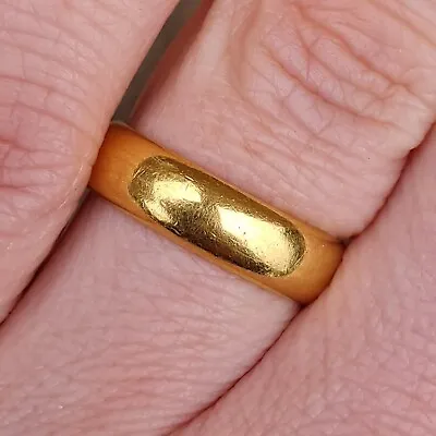 Antique 1924 Hallmarked Solid 22ct Gold Heavy Wide Ring Band Size K 1/2 7.5g Vtg • $739.79