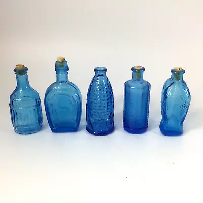 Vintage Mini Bottles Blue Cobalt Glass Set Of 5 • $18