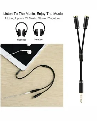 Two Way Headphone Splitter Adapter 3.5mm Male To 2 Ports Female For Phones  • £3.50