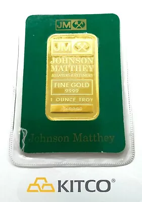 Vintage Johnson Matthey 1 Oz Fine Gold Minted Bar 9999 Green Assay Card #B 45892 • $2600