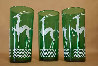 Green Gazelle 6  Iced Tea Tumblers (set Of 3) Vintage 1950s Anchor Hocking • $18