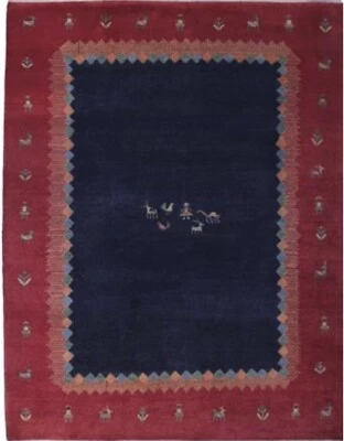 $1445 • Buy Stunning Tribal Oriental Rug New Gabbeh Blue Hand /knotted Motifs New 6 X 8