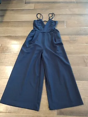 ZARA Women's Navy Blue Wide Leg Jumpsuit W/ Pockets  Size S Small • $24.99