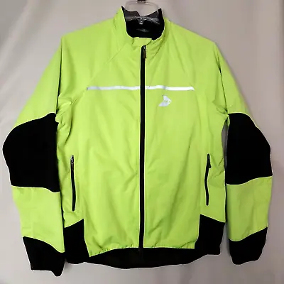 Louis Garneau Cycling Jacket Mens XXL Green Reflective Full Zip Windbreaker • $26.78