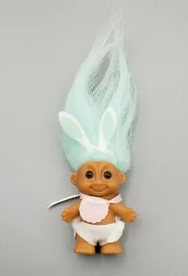 Vintage Russ 2½  Troll Doll Easter Bunny Rabbit Ears Pale Green Hair Pink Bib • $14.99