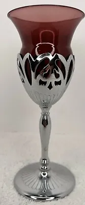 Farber Bros Krome Kraft Amethyst Cambridge Glass 6 1/2  Wine Stem Art Deco Vtg • $24