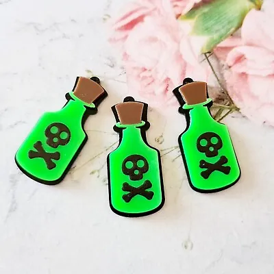 Halloween Poison Skull Bottle Charms Pendants Pack Of 3 Jewellery Making Crafts • £2.35