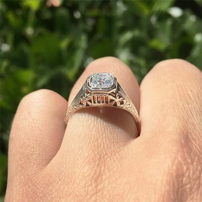 $259.70 • Buy 1.00 Ct Round Cut Diamond Solitaire  Art Deco Lab-Created Ring White Gold Finish